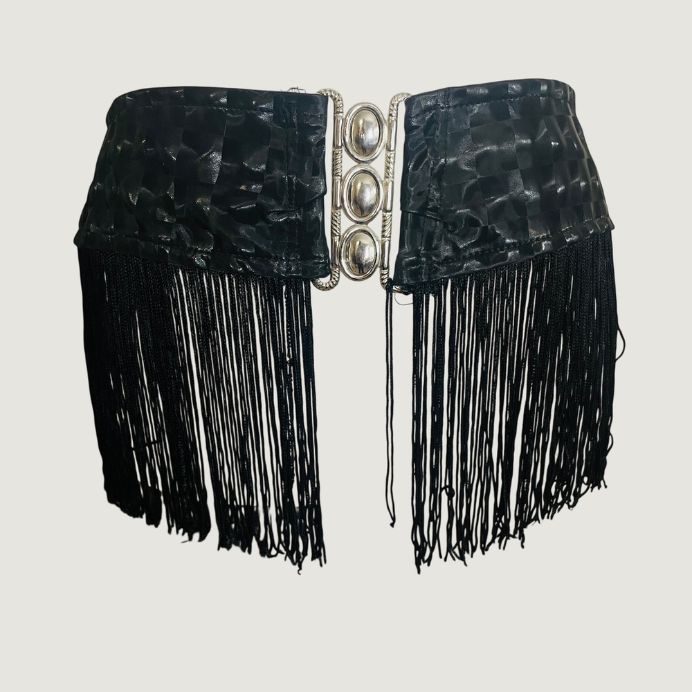 Womens Western Country Cowgirl Fringe Statement Belt M Black Silver Whimsigoth
